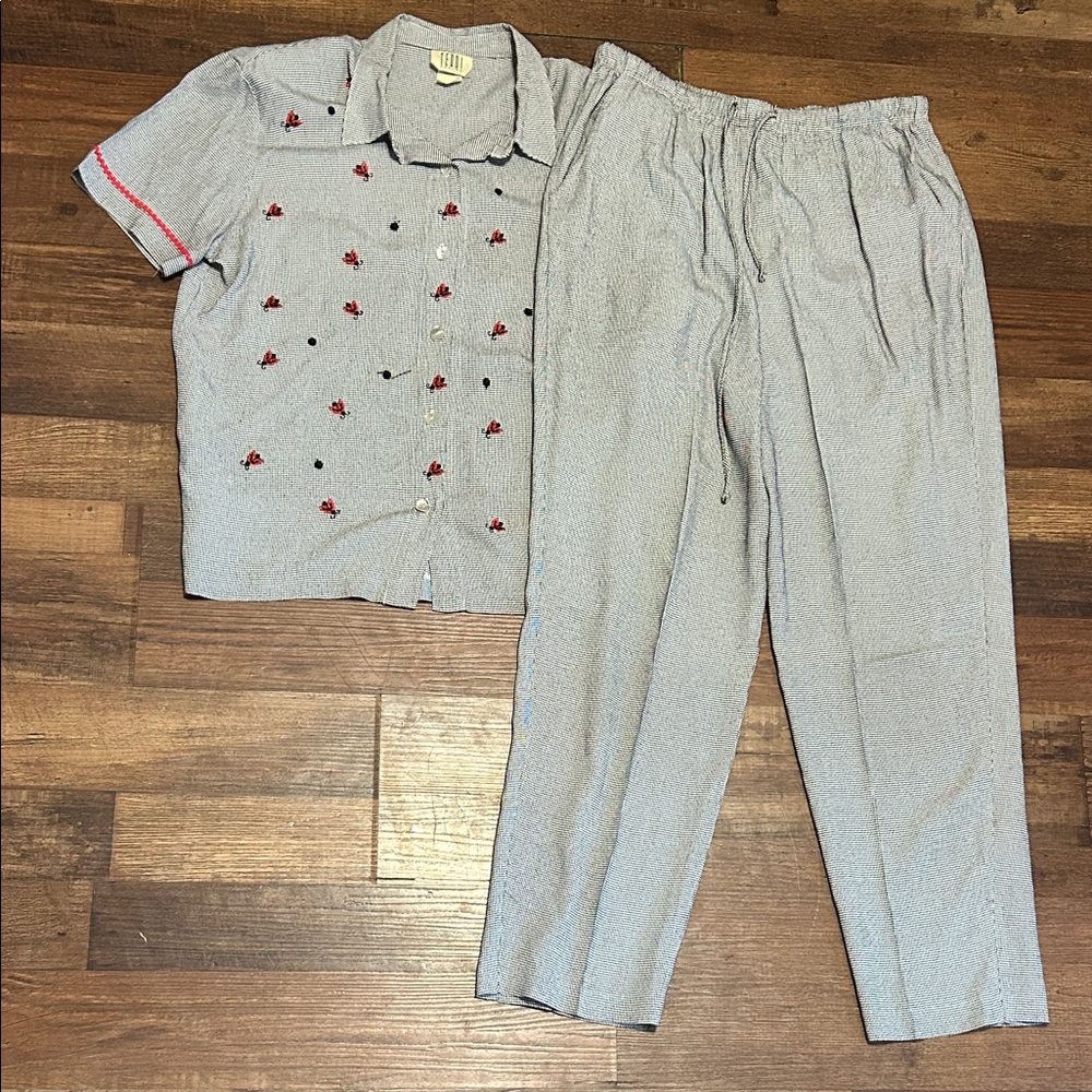 Teddi Petite Vintage Lady Bug Button Down Casual Suit - Women’s Size 8M
